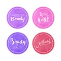 Cosmetics Natural Beauty Labels Collection, Health Natural Products Watercolor Badges Vector Illustration