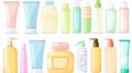 Set of cosmetic product bottles isolated on white background. plastic jar, tube, dispenser and pipette bottle, body skin Royalty Free Stock Photo