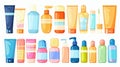 Set of cosmetic product bottles isolated on white background. plastic jar, tube, dispenser and pipette bottle, body skin Royalty Free Stock Photo