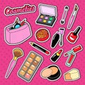 Cosmetics Perfume Doodle with Brush, Lipstic and Eyeshadow. Woman Fashion Beauty Stickers, Badge and Patch