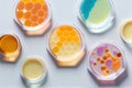 Cosmetics on petri dishes against a white background.generative ai