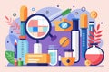 Cosmetics quality testing process represented through colorful abstract vector art showcasing scientific tools and elements used Royalty Free Stock Photo
