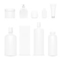 Cosmetics Set Isolated. Plastic Cosmetic Bottles And Tubes. Beauty Product. Shampoo Template