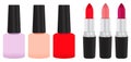 Cosmetics set vector drawing on isolated white background including lipstick manicure nail polish Royalty Free Stock Photo