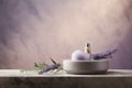 Cosmetics and Skin Care Products Presentation Scene with Lavender Flowers and Pumice Stone Podium, 3D Render, Nature Beauty