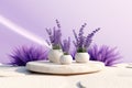 Cosmetics and Skin Care Products Presentation Scene with Lavender Flowers and Pumice Stone Podium, 3D Render, Nature Beauty