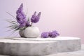 Cosmetics and Skin Care Products Presentation Scene with Lavender Flowers and Pumice Stone Podium, 3D Render, Nature Beauty