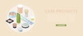 Cosmetics and skin care vector illustration banner. Cosmetic cream containers for cream, lotion, gel, balsam and eye