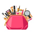 Cosmetics for skincare and makeup in bag. Background for catalog or advertising Royalty Free Stock Photo