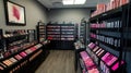 MAC Cosmetics Store Interior with Rows of Lipstick and Makeup Products Royalty Free Stock Photo