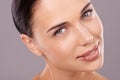 Cosmetics, studio and portrait of woman with beauty, wellness and gloss for makeup and treatment. Dermatology, salon and