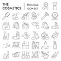 Cosmetics thin line icon set, makeup symbols collection, vector sketches, logo illustrations, skin care signs linear