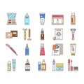 Cosmetics For Visage Skin Treat Icons Set Vector