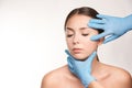 Cosmetologist apply mentoplasty. Beauty girl skin do Facelift at cosmetology spa. Women model treatment