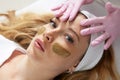 Cosmetologist applying a clay mask to the face of beautiful woman. Spa treatment and face care in the beauty salon Royalty Free Stock Photo