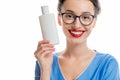 Cosmetologist with bottle Royalty Free Stock Photo