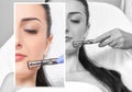 The cosmetologist makes the procedure Microdermabrasion of the face skin of a beautiful girl in a beauty salon.Cosmetology and