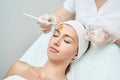 Cosmetology beauty procedure. Young woman skin care. Royalty Free Stock Photo