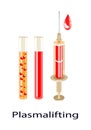 Cosmetology and beauty vector illustration. test tubes and injector