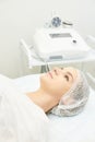 Cosmetology light equipment. Anti age and wrinkle. Microcurrent medicine treatment. Beauty woman. Sincare clinic. aesthetic peelin Royalty Free Stock Photo