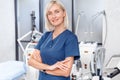 Cosmetology Service. Young doctor standing crossed arms confident close-up at beauty clinic