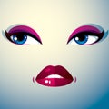 Cosmetology theme image. Young pretty lady. Human eyes and lips