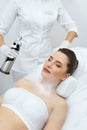 Cosmetology. Woman At Facial Oxygen Cryotherapy At Beauty Centre