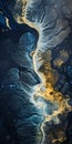 Cosmic Abstractions: Moody And Evocative Aerial View Of A Blue And Yellow River