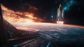Cosmic Ascent Shuttle's Journey Through Space and Time, A Bold Leap into the Unknown, Adventure awaits Royalty Free Stock Photo