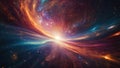 Cosmic background with abstract rays of light. Journey through the universe, galaxies, planets and stars. Time and space concept Royalty Free Stock Photo