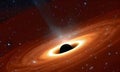 Cosmic background with black hole and a disk of glowing plasma. Supermassive singularity in outer space. CG Artwork Royalty Free Stock Photo