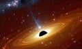 Cosmic background with black hole and a disk of glowing plasma. Supermassive singularity in outer space. CG Artwork Royalty Free Stock Photo