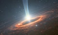 Cosmic background with black hole and a disk of glowing plasma. Supermassive singularity in outer space. CG Artwork Royalty Free Stock Photo