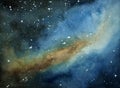 Cosmic background. Colorful watercolor galaxy or night sky with stars Royalty Free Stock Photo