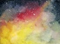 Cosmic background. Colorful watercolor galaxy or night sky with stars Royalty Free Stock Photo