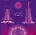 Cosmic banner for space tranport evolution with space shuttle and falcon heavy