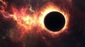 Cosmic black hole with fiery glowing event horizon Royalty Free Stock Photo