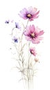 Cosmic Bouquet in Deep Purple: Isolated Watercolor on White Background in Contemporary Style .