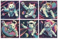 Cosmic Cats. Playful Space Felines in Spacesuits and Helmets Royalty Free Stock Photo
