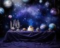 Cosmic Celebration - Anniversary and Smash Cake Photosession backdrop is custom made.