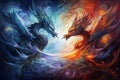 Cosmic Clash: Dragon vs. Ice Phoenix Royalty Free Stock Photo