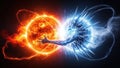 Cosmic clash of fire and ice forces in a dramatic celestial encounter Royalty Free Stock Photo