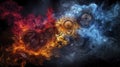 Cosmic clockwork mechanisms fusion abstract art digital illustration space dynamic perspective surreal concept