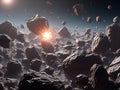 Cosmic Collision: Asteroid Field Destruction and Fragmented Remains Royalty Free Stock Photo