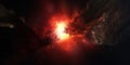 Cosmic collision of asteroids in energetic space explosion
