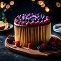 Cosmic Confection: Vanilla Cake with Berry Galaxy