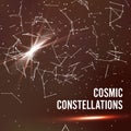 Cosmic Constellations Abstract Background Vector. Deep Space. Illustration Of Cosmic Nebula With Star Cluster.