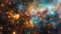 Cosmic convergence an abstract art piece merging infinite universe with digital technology patterns