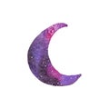 Cosmic crescent. Watercolor galaxy crescent on the