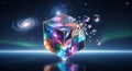 Cosmic Cube Deconstructing into a Nebula-Filled Galaxy Universe Royalty Free Stock Photo